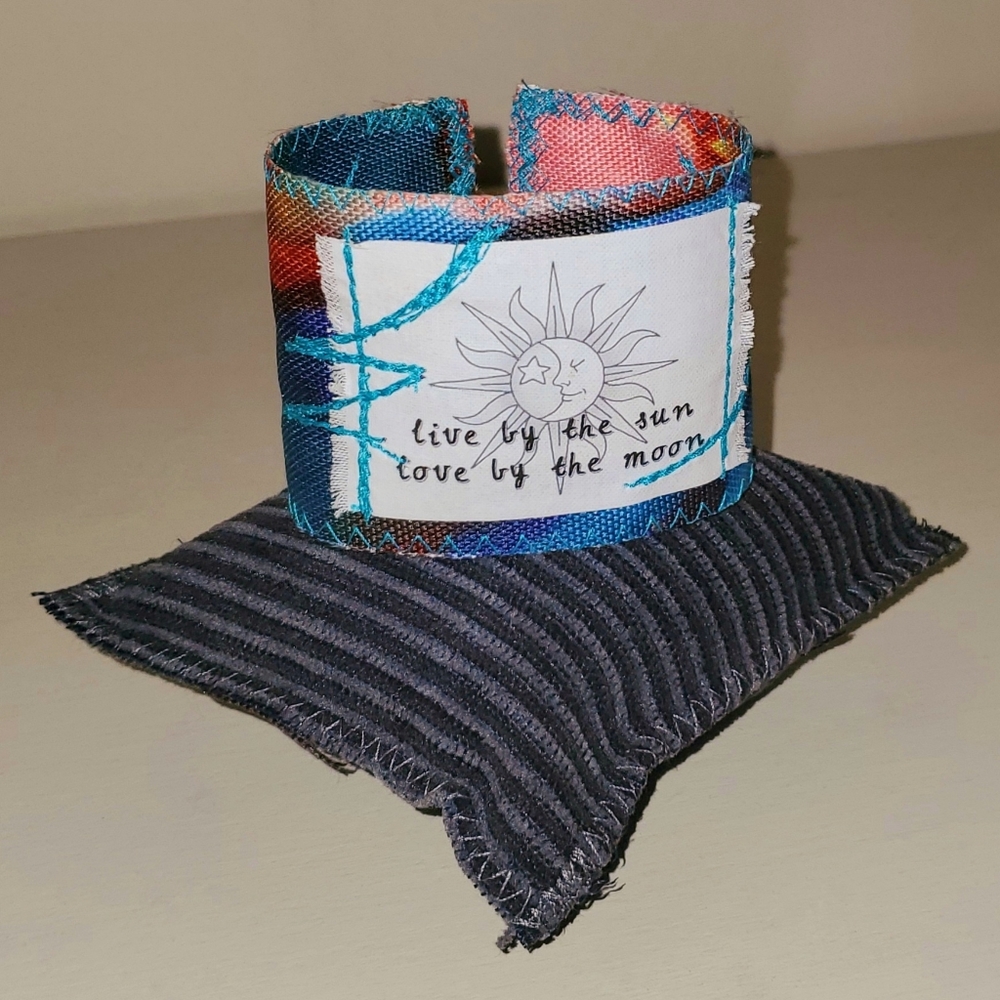 Sun & Moon Cuff Bracelet Wide Tie Dye Fabric Print - Picture 5 of 12